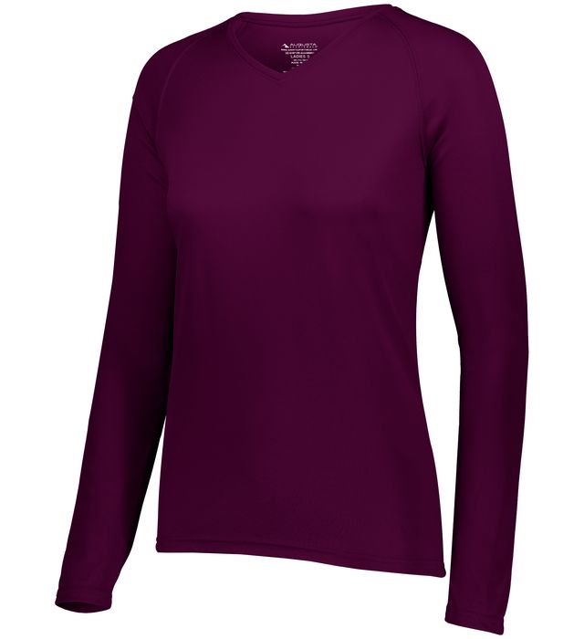 Augusta Sportwear Ladies Polyester Moisture wicking Long Sleeve Tee Shirt 2797 Maroon (HIw)