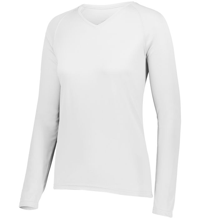 Augusta Sportwear Ladies Polyester Moisture wicking Long Sleeve Tee Shirt 2797 White