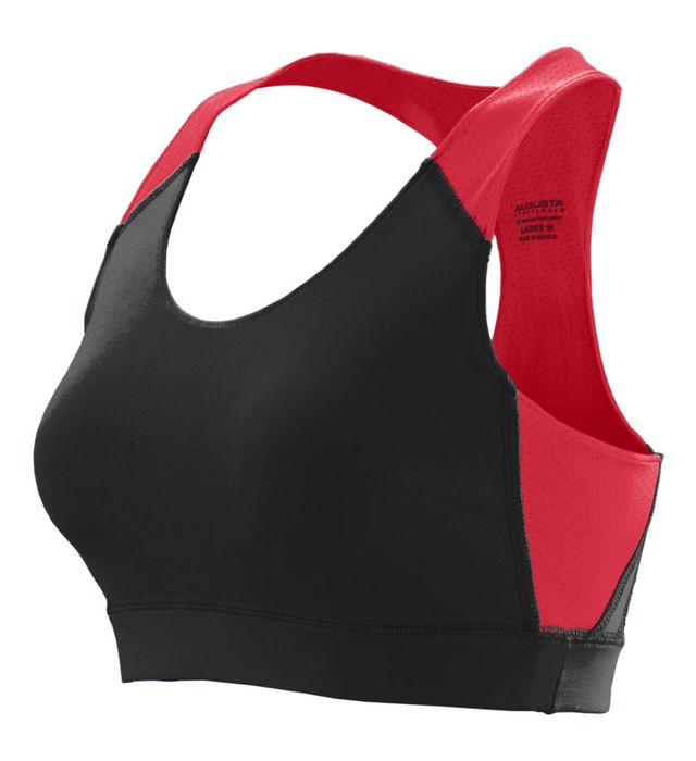 Augusta Sportwear Ladies Polyester Spandex Mesh Back Panel Sports Bralette 2417 Black/Red