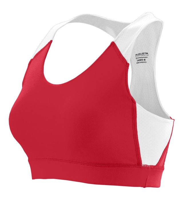 Augusta Sportwear Ladies Polyester Spandex Mesh Back Panel Sports Bralette 2417 Red/White