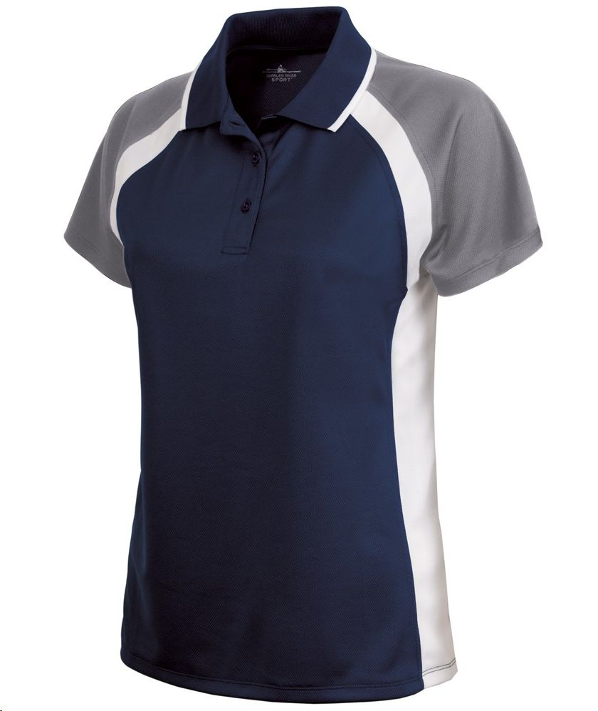 Charles River Apparel Style 2425 Women's Ares Button Polo Navy Grey White