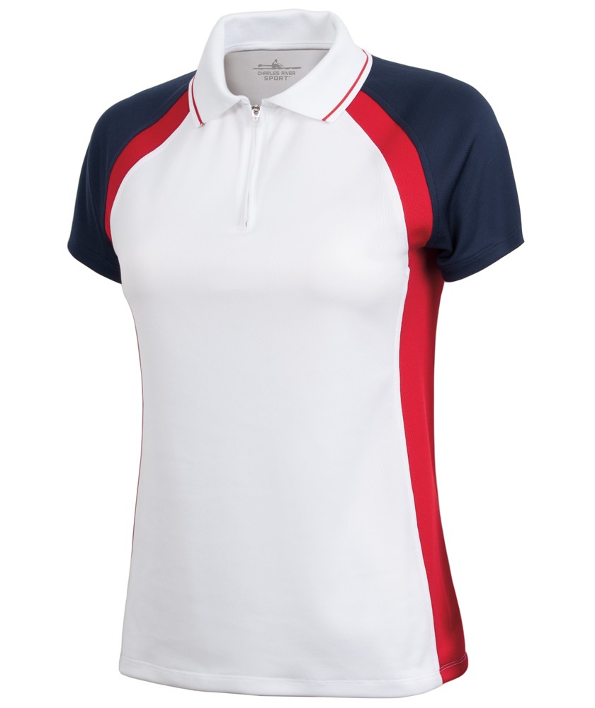 Charles River Apparel Style 2426 Women’s Trinity Zip Polo White Navy Red