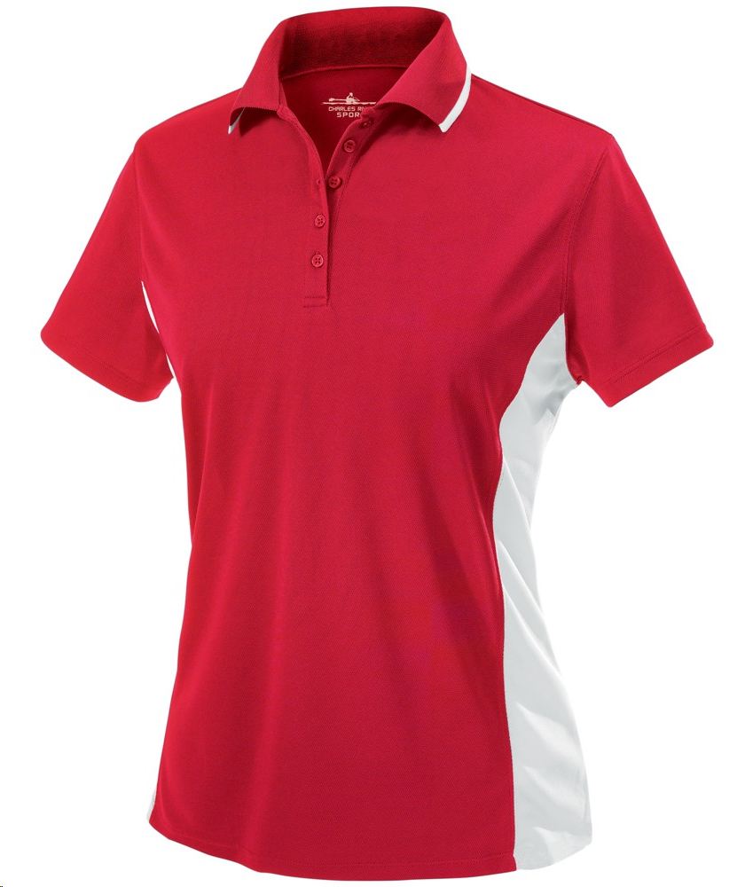 Charles River Apparel Style 2810 Women's Color Blocked Wicking Polo Red White