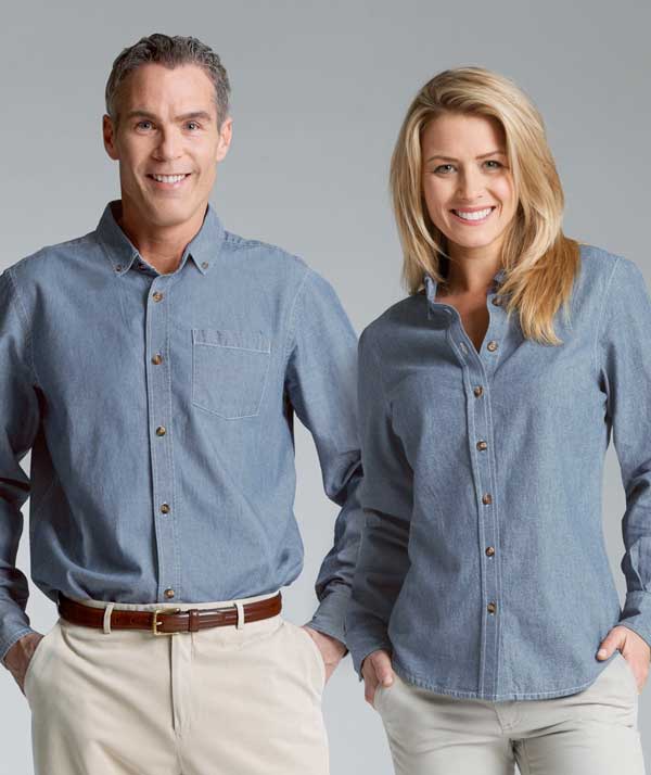 Charles River Apparel 3327 Mens Button Down Collar Chambray Blue Long Sleeve Shirt Matching His Hers
