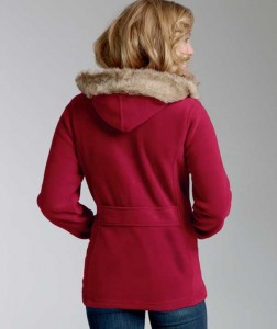 Charles River Apparel 5125 Women's Faux Fur Fleece Hoodie Jacket- Chili Red Model Rear