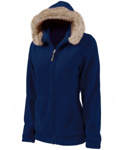 Charles River Apparel 5125 Women's Faux Fur Fleece Hoodie Jacket- Navy