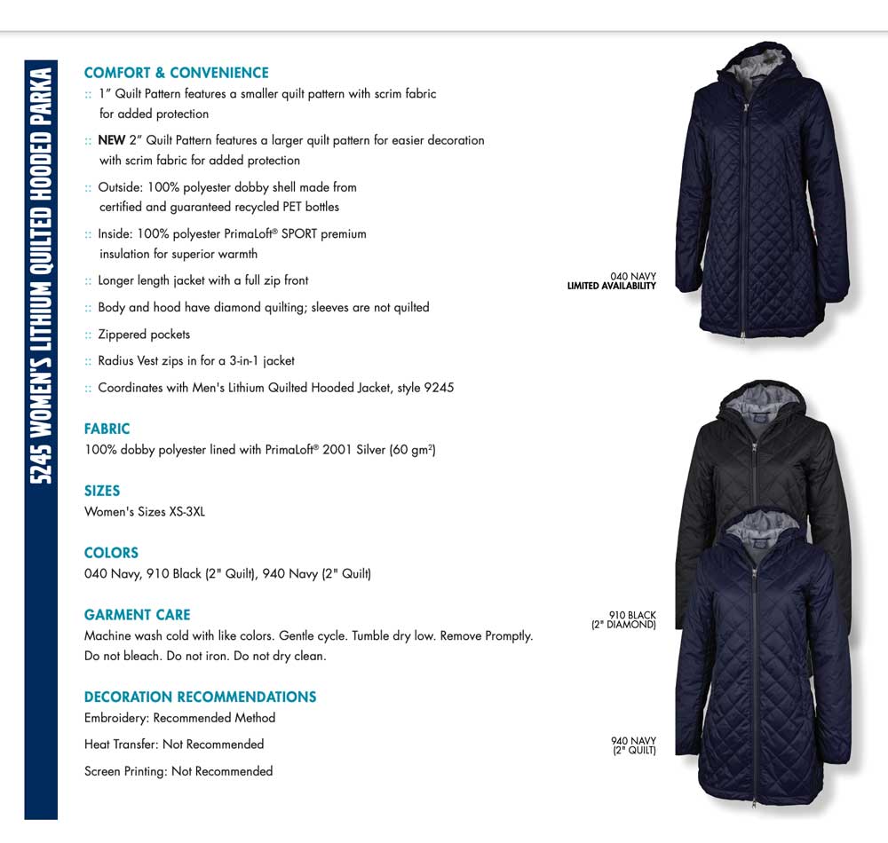 Charles River Apparel Women's Lithium Hooded Parka Specs and Instructions