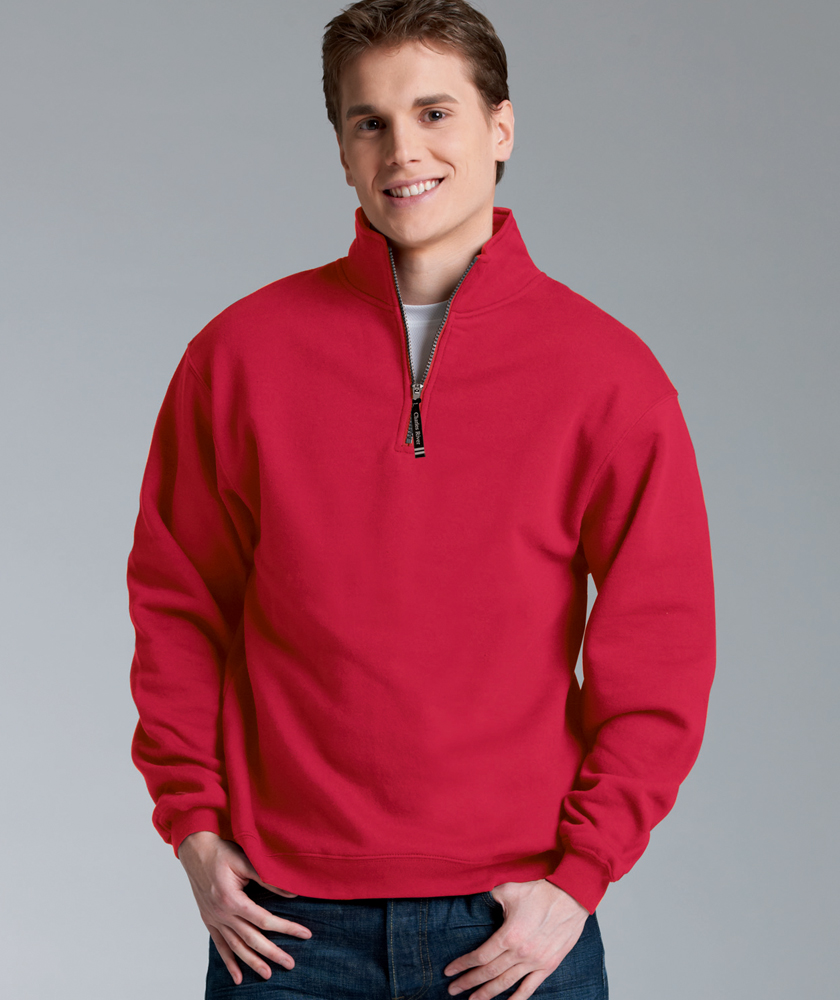 Charles River Apparel Style 9359 Crosswind Quarter Zip Sweatshirt Red Young Model