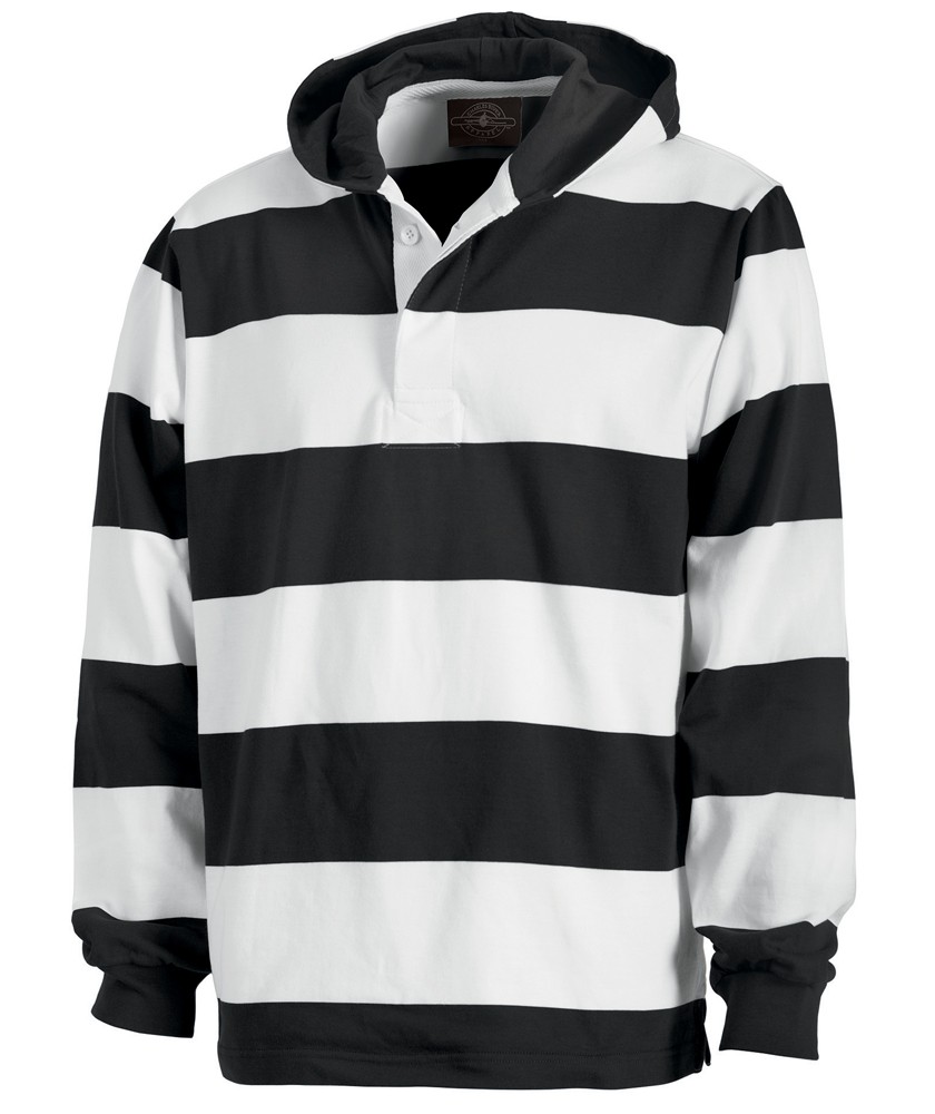 Charles River Apparel Style 9574 Hooded Rugby Pullover Black/White