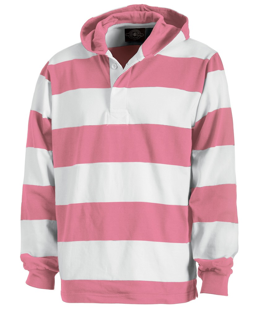 Charles River Apparel Style 9574 Hooded Rugby Pullover Pink/White