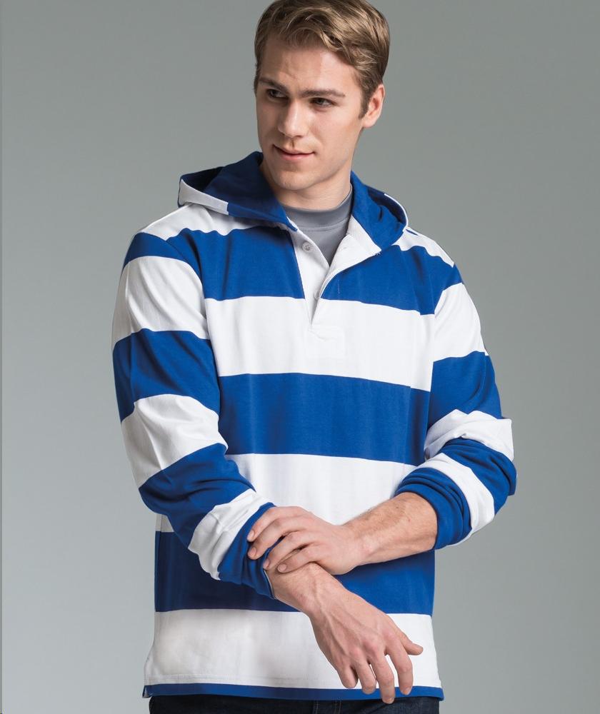 Charles River Apparel Style 9574 Hooded Rugby Pullover Royal/White