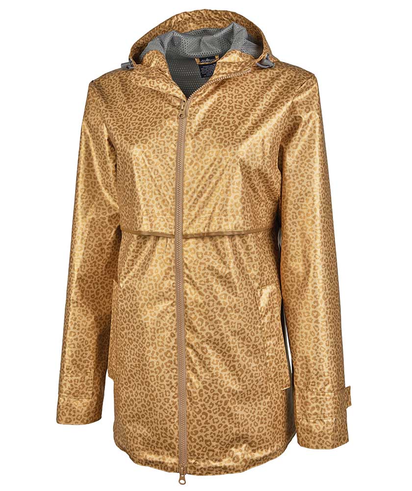 Charles River Apparel Women’s Gold Leopard Print New Englander Rain Jacket