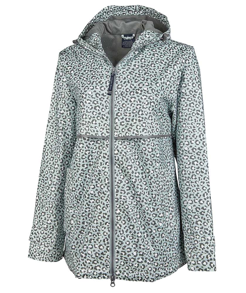 Charles River Apparel Women’s Grey Snow Leopard Print New Englander Rain Jacket