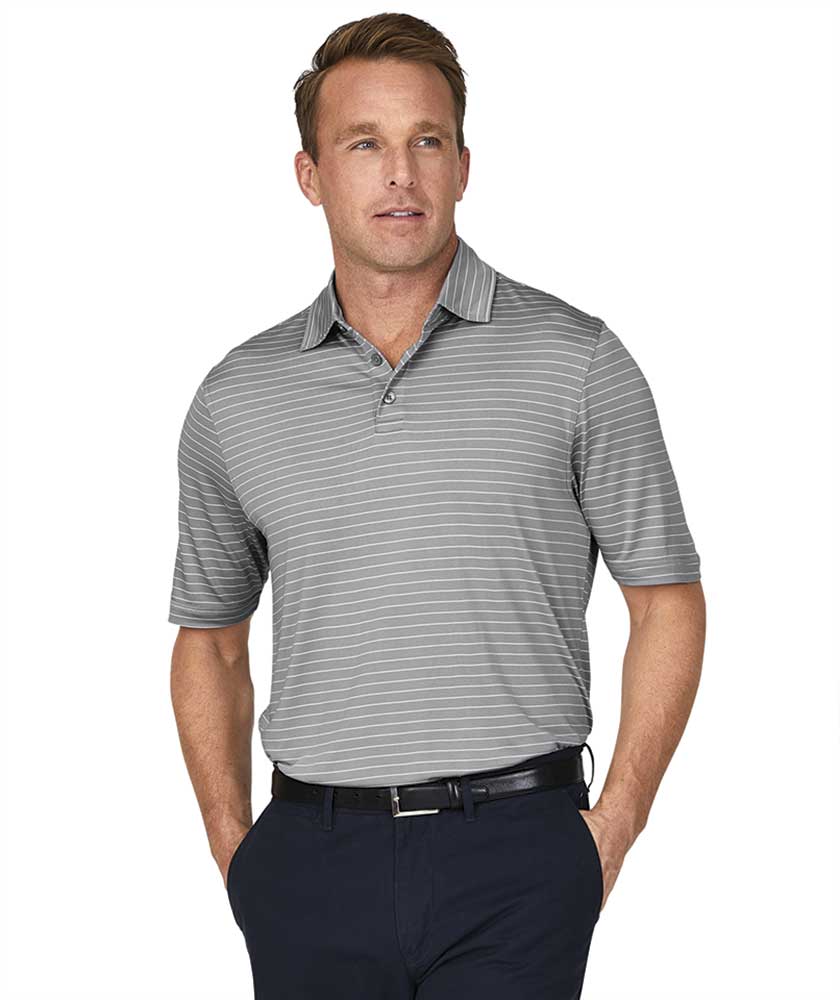 Charles River Apparel Men’s Wellesley Polo Shirt Grey/White Striped