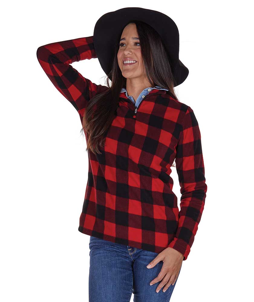 Charles River Apparel Red and Black Checked Plaid Freeport Microfleece Pullover 5970P