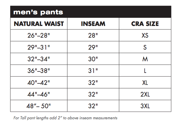 Charles River Apparel Men's Pants Sizing Chart