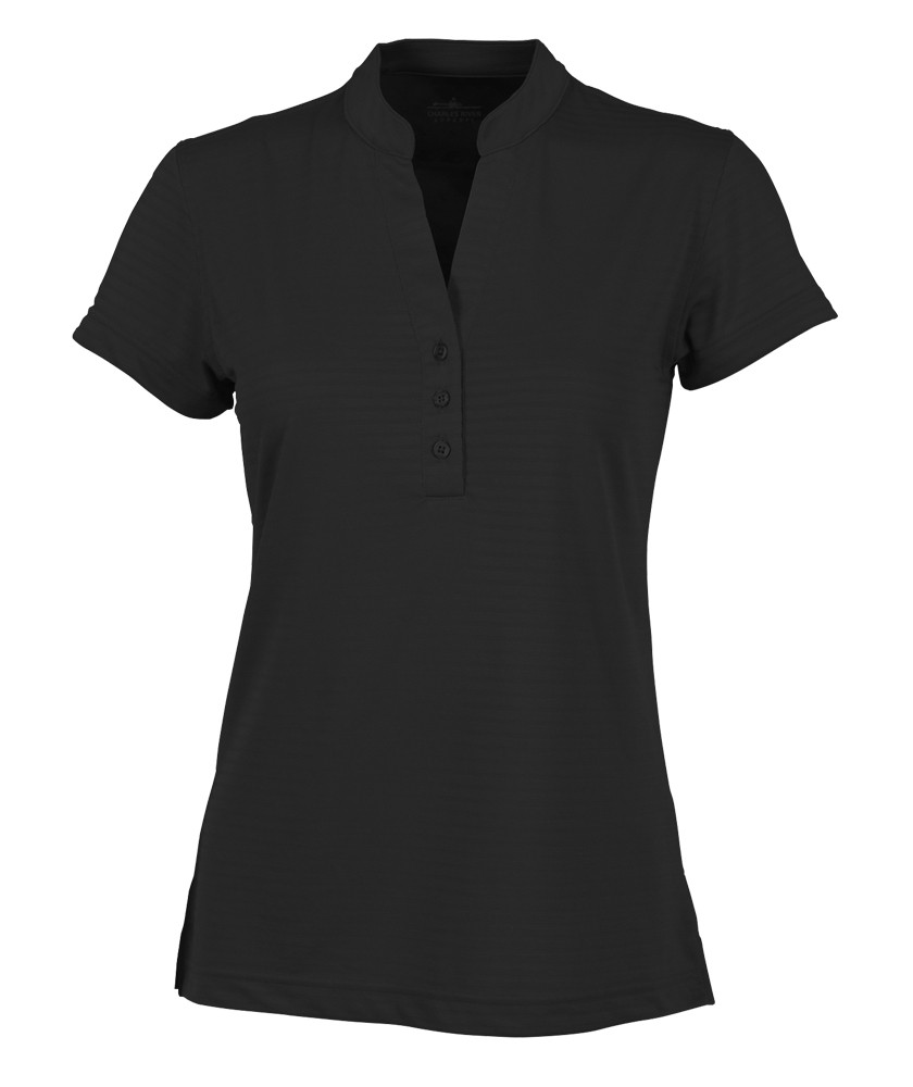 Charles River Apparel Style 2617 Women’s Shadow Stripe mandarin Collar Polo Black