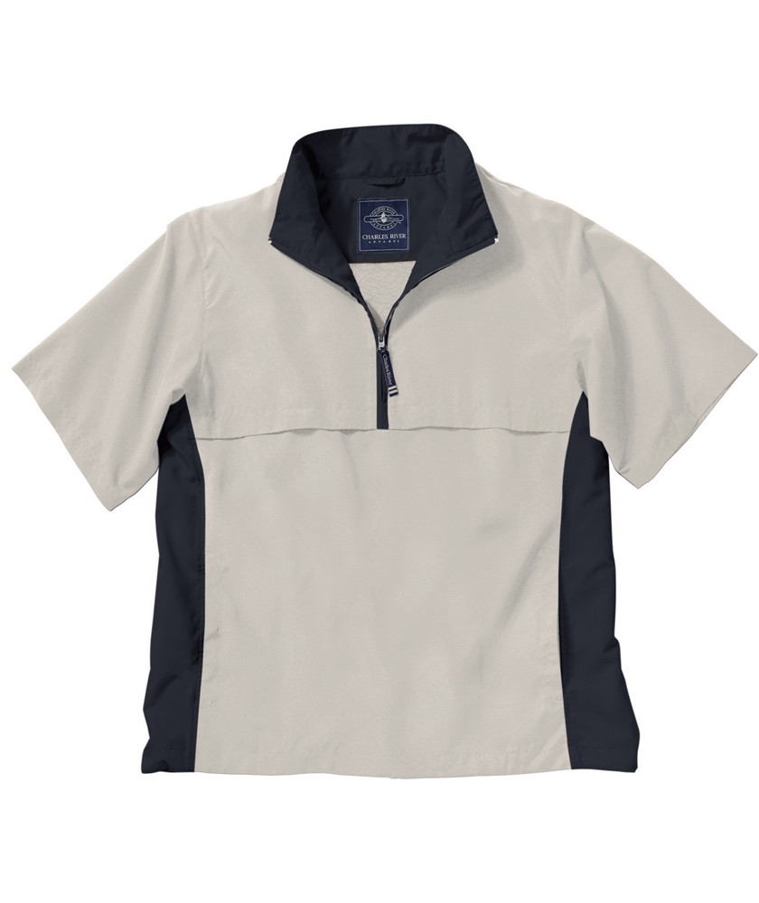 Charles River Apparel Style 9843 Ace Short Sleeve Windshirt – White Sand/Black