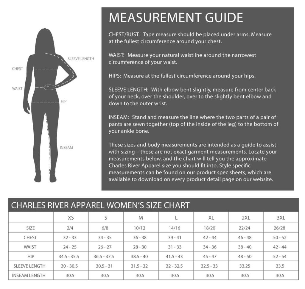 Charles River Apparel Women's Sizing Chart