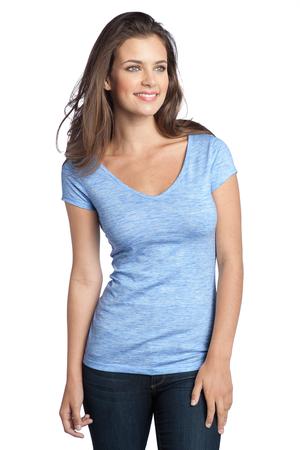 District – Juniors Extreme Heather Cap Sleeve V-Neck Tee Style DT2001 Blue