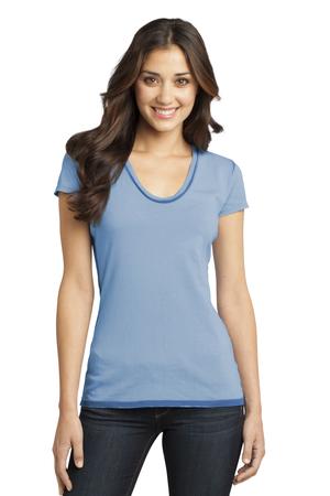 District - Juniors Faded Rounded Deep V-Neck Tee Style DT2202 Blue