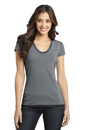 District – Juniors Faded Rounded Deep V-Neck Tee Style DT2202 Charcoal