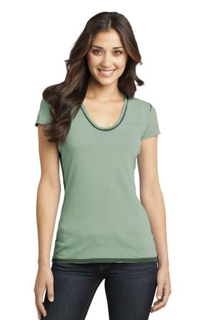 District – Juniors Faded Rounded Deep V-Neck Tee Style DT2202 Forest Green