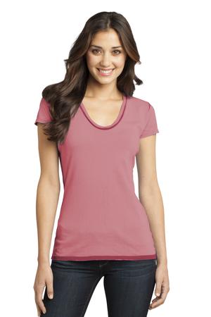 District – Juniors Faded Rounded Deep V-Neck Tee Style DT2202 Red