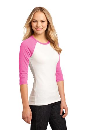 District – Juniors 50/50 3/4-Sleeve Raglan Tee Style DT228 Pink White Angle
