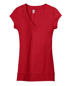 District – Juniors Cotton/Spandex Banded V-Neck Tee Style DT247 New Red Flat