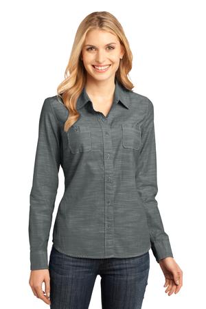 District Made – Ladies Long Sleeve Washed Woven Shirt Style DM4800 1