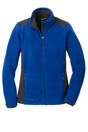 Eddie Bauer Ladies Full-Zip Sherpa Fleece Jacket Style EB233 Concord Sapphire/Grey Steel Flat