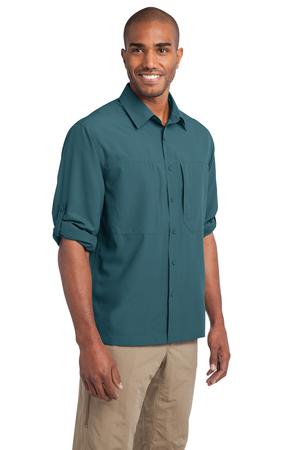 Eddie Bauer – Long Sleeve Performance Travel Shirt Style EB604 Gulf Teal Angle