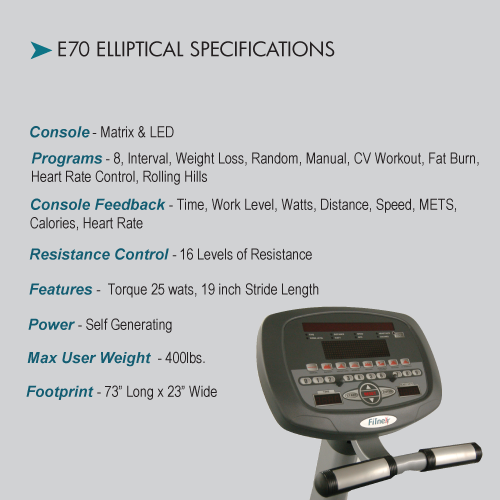 Fitnex E70 Elliptical Speficications