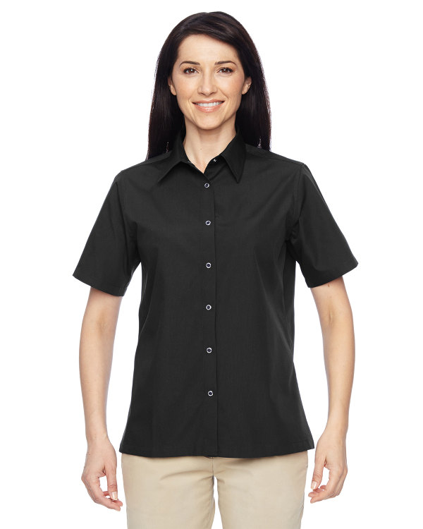 harriton-ladies-advantage-snap-closure-short-sleeve-shirt-black
