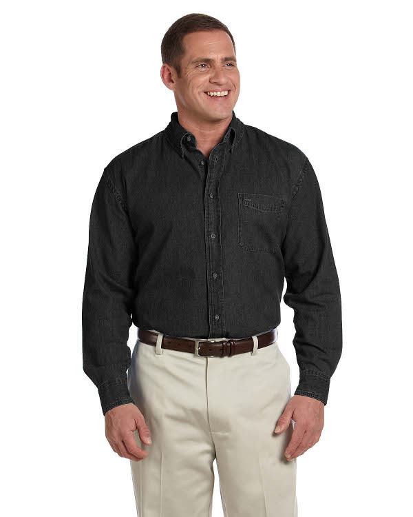 harriton-mens-6.5-oz-long-sleeve-denim-shirt-washed-black
