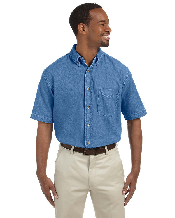 Harriton Men's 6.5 oz. Short-Sleeve Denim Shirt Light Denim