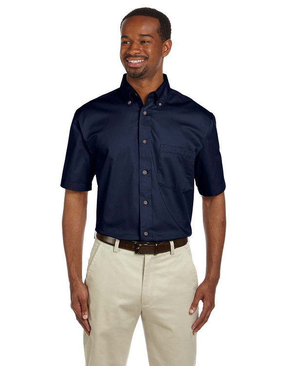 harriton-mens-easy-blend™-short-sleeve-twill-shirt-with-stain-release-navy