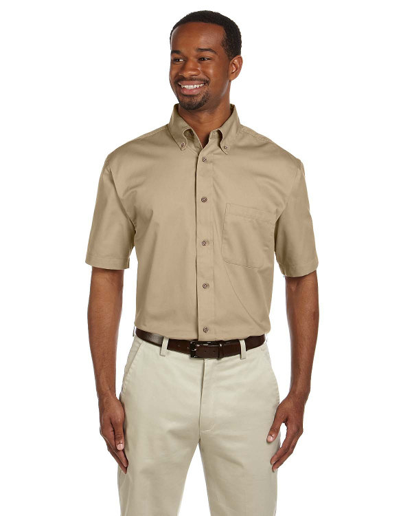 harriton-mens-easy-blend™-short-sleeve-twill-shirt-with-stain-release-stone