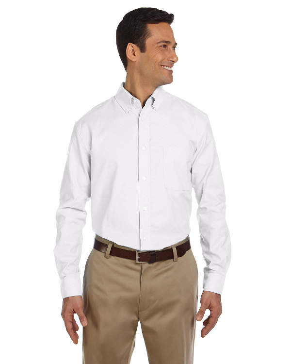 harriton-mens-long-sleeve-oxford-with-stain-release-white