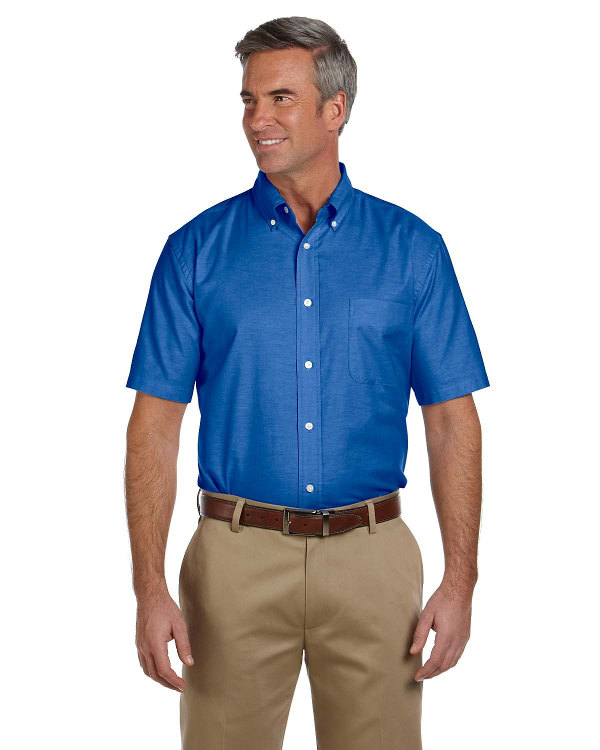 harriton-mens-short-sleeve-oxford-with-stain-release-french-blue
