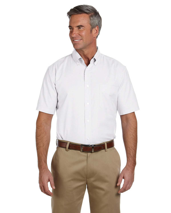 harriton-mens-short-sleeve-oxford-with-stain-release-white