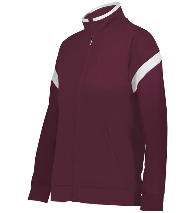 Holloway Ladies Dry Excel Polyester Double Knit Mesh Texture Jacket 229779 Maroon/White