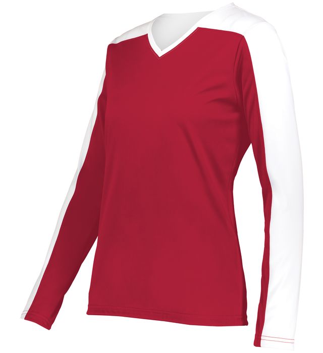 holloway-ladies-momentum-team-long-sleeve-v-neck-collar-tee-scarlet-white