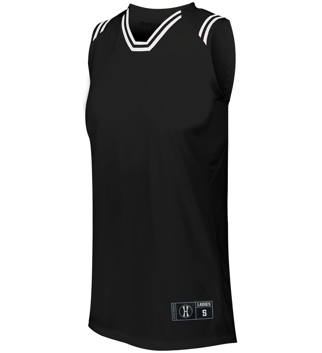 holloway-ladies-retro-basketball-v-neck-collar-jersey-black-white