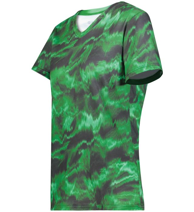 Holloway Ladies Stock Cotton-Touch™ Poly Tee With Fully Sublimated Design 222796 Dark Green Shockwave Print