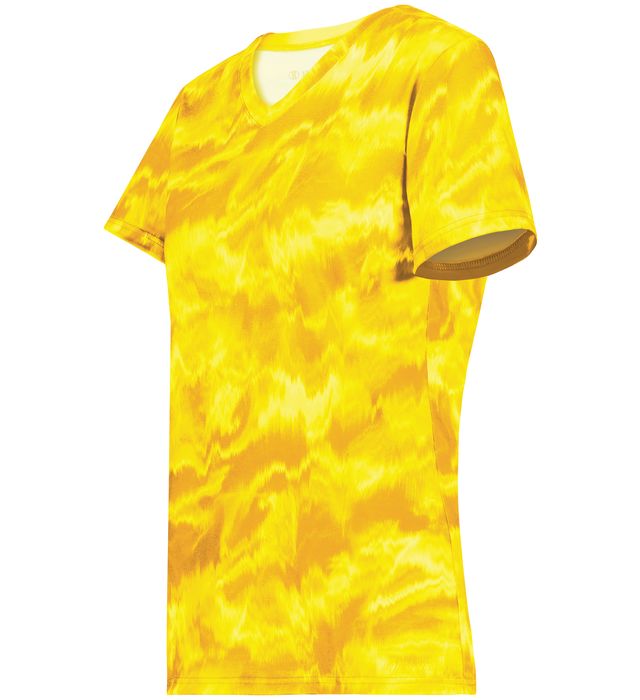 Holloway Ladies Stock Cotton-Touch™ Poly Tee With Fully Sublimated Design 222796 Gold Shockwave Print