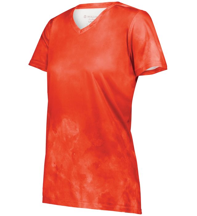 Holloway Ladies Stock Cotton-Touch™ Poly Tee With Fully Sublimated Design 222796 Orange Cloud Print