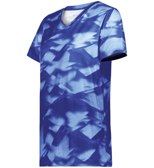 Holloway Ladies Stock Cotton-Touch™ Poly Tee With Fully Sublimated Design 222796 Royal Glacier Print