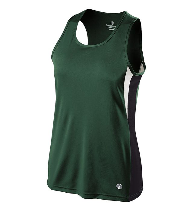 Holloway Ladies Vertical Track Singlet Wicking & Odor Resistant 221340 Forest/Black/White